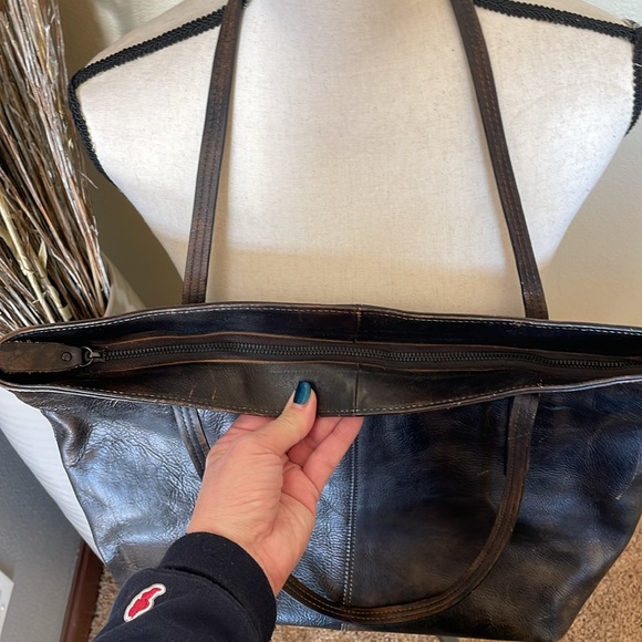 ZLYC Brown Leather Shoulder Tote Bag Purse Zip Top Closure Inside Pocket - Picture 6 of 15